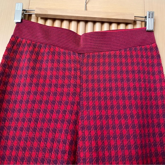 NEW Zara knit houndstooth print cropped flare pant red purple - Picture 5 of 8